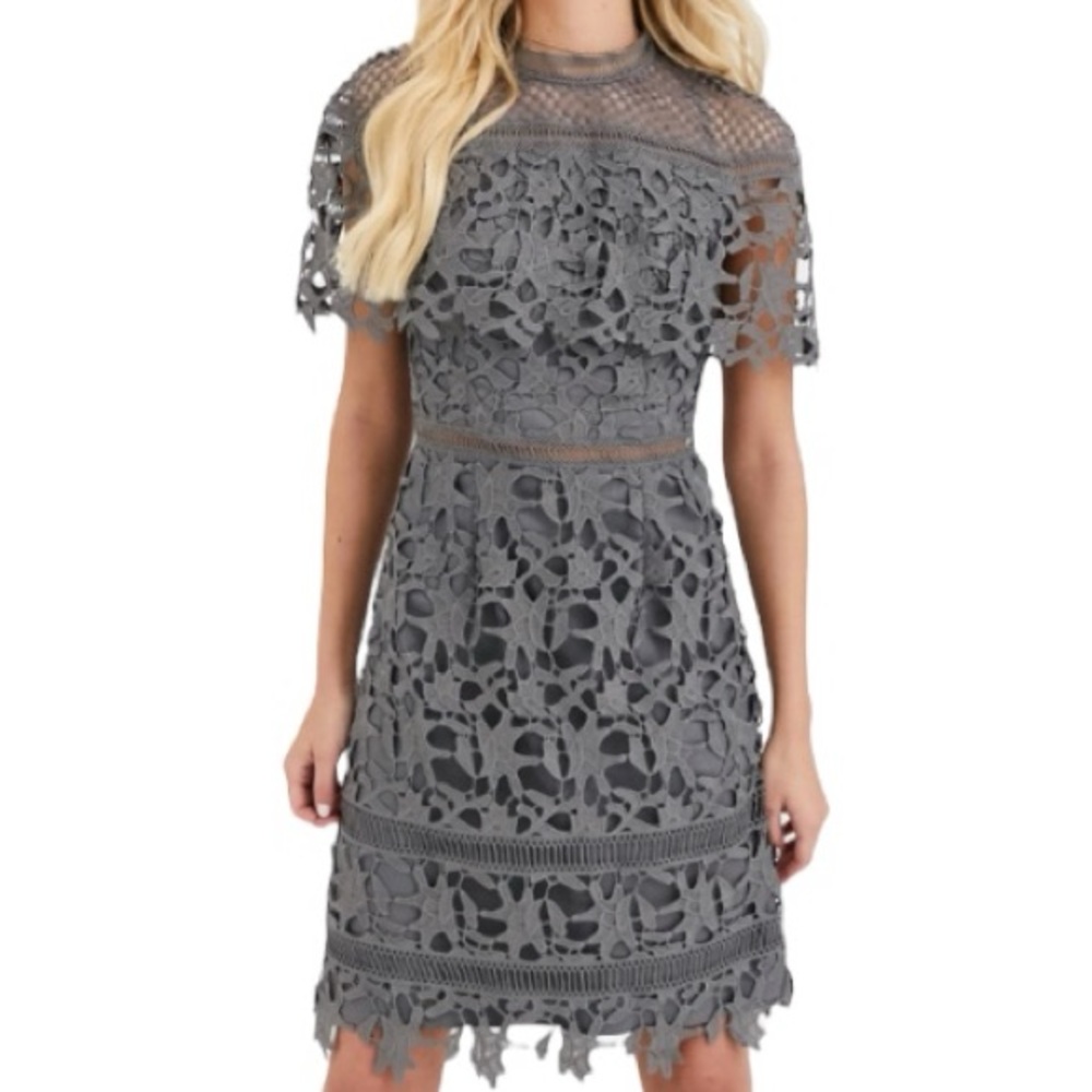 Lace High Neck Pencil Midi Dress